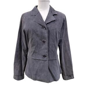 Brandon Thomas Blue Gray Suede  Leather Jacket Blazer Button Front Medium Office